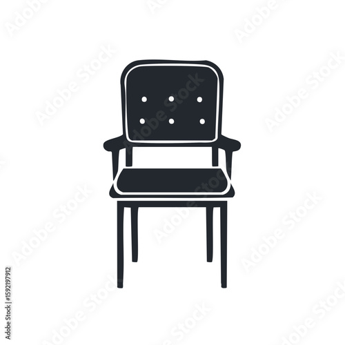 Isolated silhouette illustration of upholstered armchair with armrests and tufted back for design projects