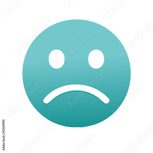 Sad turquoise emoticon with down turned mouth representing sadness or disappointment