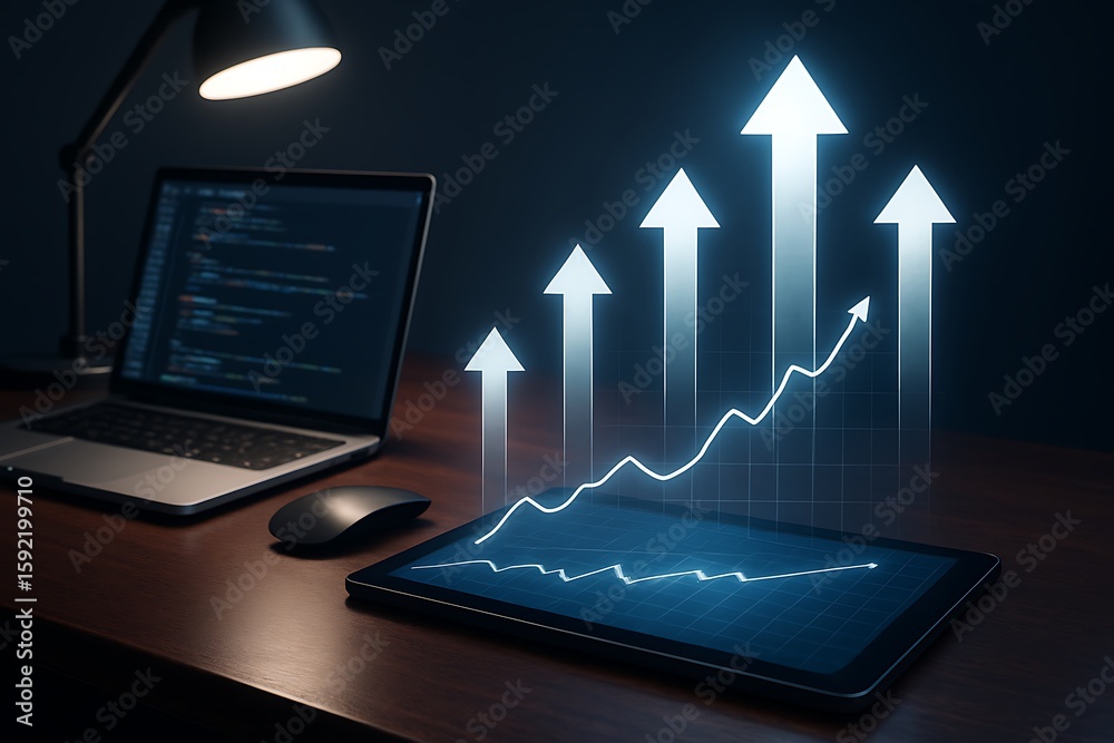 custom made wallpaper toronto digitaldigital workspace with glowing arrows and graphs, symbolizing business growth and progress through data analysis and technology
