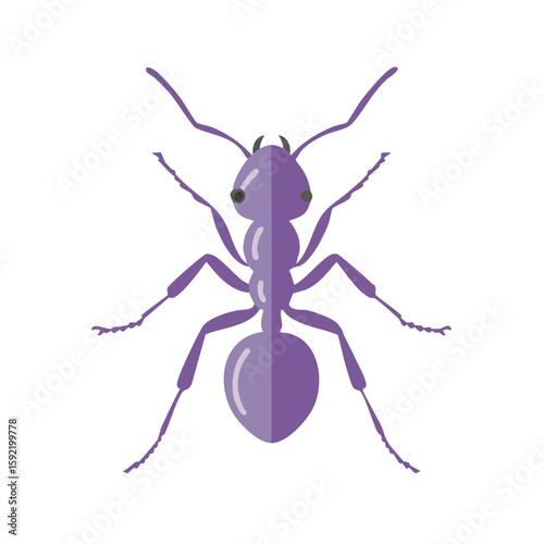 Illustration of a Purple Ant with Six Legs, Antennae, and Compound Eyes on a White Background