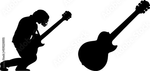  Electric Guitar Player and Guitar Silhouette
