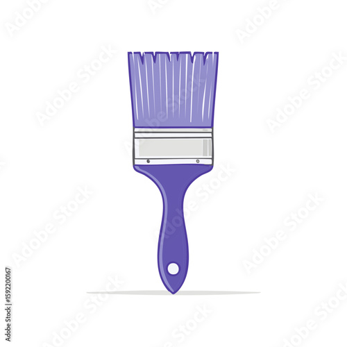 Isolated Purple Paintbrush Tool with Handle and Bristles for Wall Painting