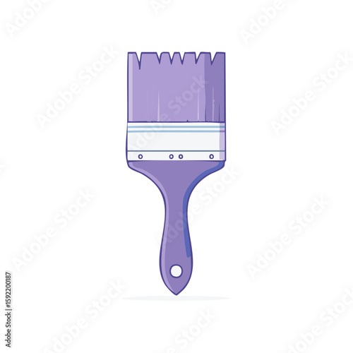 Isolated cartoon illustration of purple painting brush with handle and white metal ferrule for creative projects and artistic design