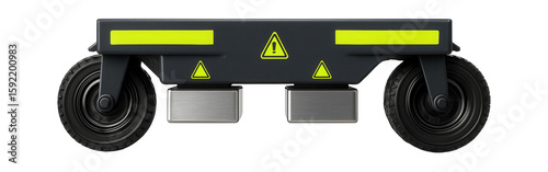 Rail flaw detection vehicle with magnetic induction coils and warning decals