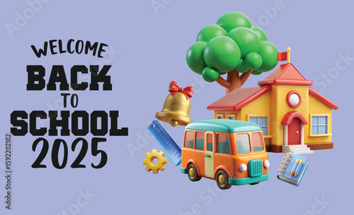 3d set back to school icons, PNG, school symbol for education, 
