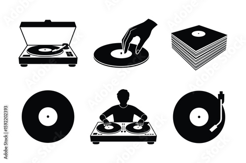 Turntable vinyl record player and disc jockey music
