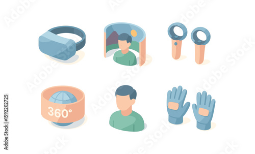 Virtual reality technology icons in modern isometric style