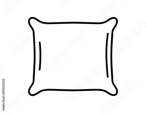 Simple square pillow line drawing, minimalist black outline, isolated on white, perfect for bedding, design, decoration, textile, or educational materials.