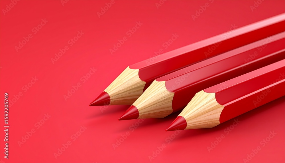 Obraz premium Three red pencils on red background