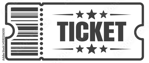 Admit one ticket icon. Vintage and modern event ticket designe with stars and borders. Entry coupon template for cinema, party, or concert