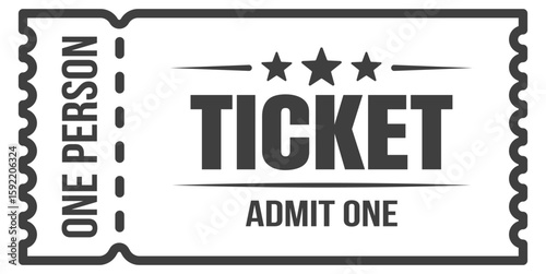 Admit one ticket icon. Vintage and modern event ticket designe with stars and borders. Entry coupon template for cinema, party, or concert