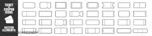 Blank ticket template set. Concert, movie, lottery and boarding coupon mockups. Collection of vintage tickets and realistic shapes on a transparent background.
