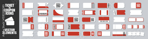 Coupon and voucher icon set. Blank discount tickets, gift cards, fashion coupons and promo templates. Hand drawn style vector elements