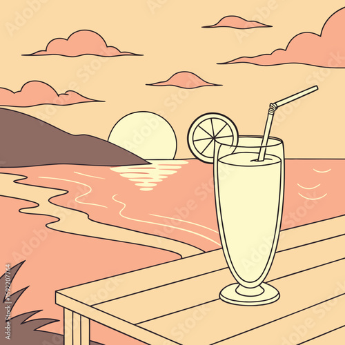 Glass of tropical summer drinks and fresh cocktails illustration