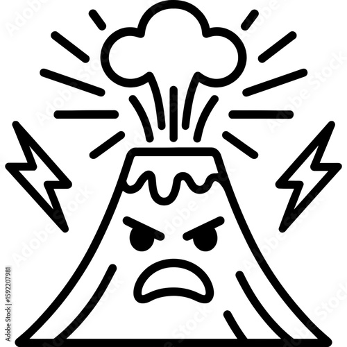 Anger erupting volcano outline icon vector
