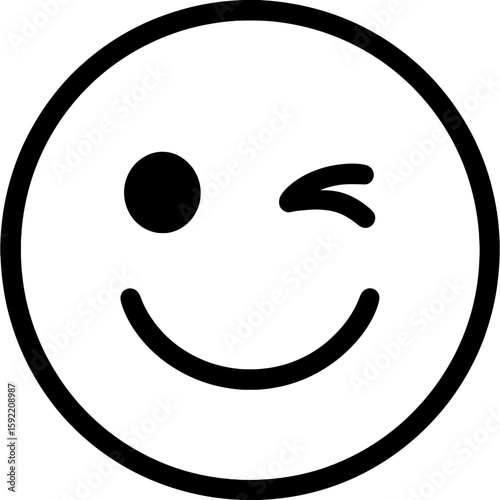 Winking face emoji outline icon vector