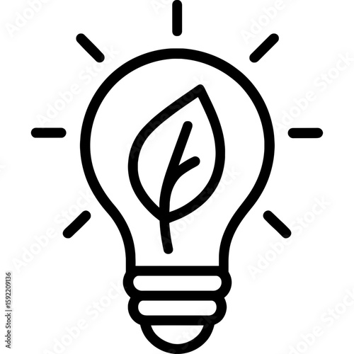 Green energy symbol lightbulb with leaf outline icon vector