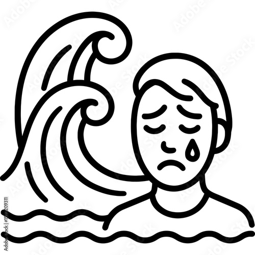Grief waves crashing emotional outline icon vector