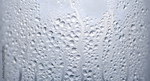 Water Droplets Cling to Glass, Creating Abstract Pattern, Forming Condensation Texture