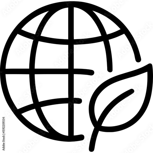 Globe with eco leaf outline icon vector