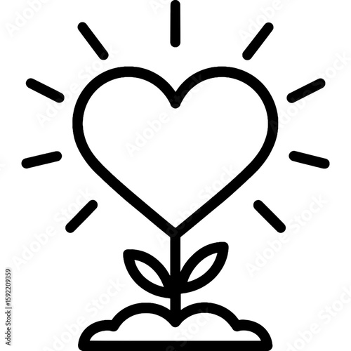 Growing heart with warmth outline icon vector