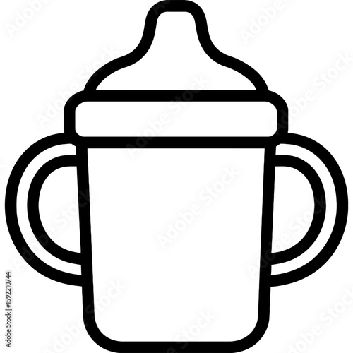 Sippy cup with handles and spout lid outline icon vector