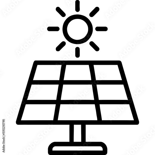 Solar panel with sun rays outline icon vector