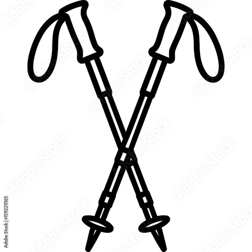 Trekking poles outline icon vector