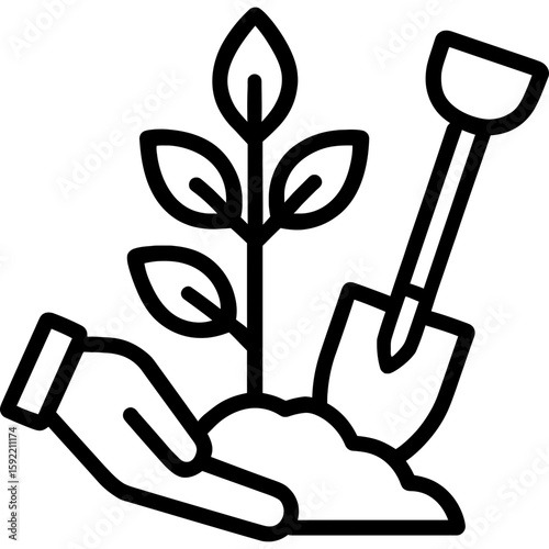 Tree planting outline icon vector