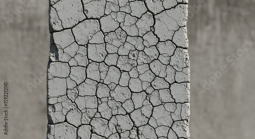 Gray Cracked Earth Texture Forms a Dry Pattern on Arid Land, Showing Soil Erosion