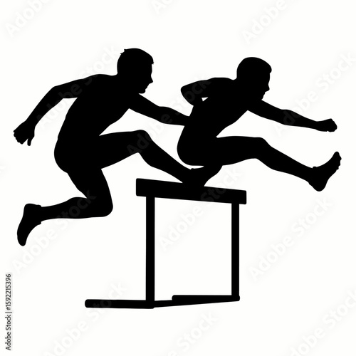 Athletes Jumping Over Hurdles Silhouette