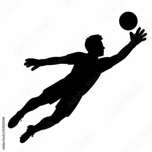Goalkeeper Diving to Save Ball - Silhouette Illustration