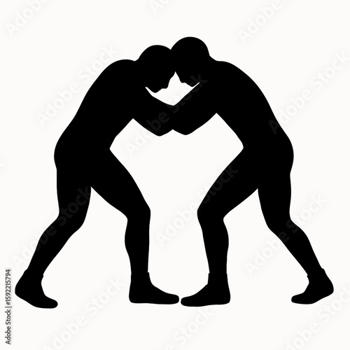 Silhouette of Two Wrestlers Engaging in Combat