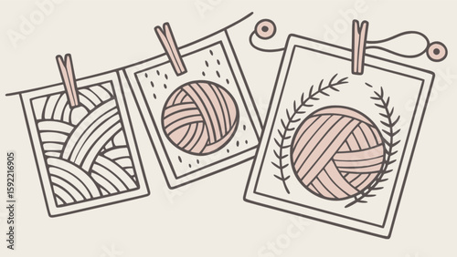 Cute yarn ball knitting crochet craft projects on display hobby handcraft design idea inspiration card decor