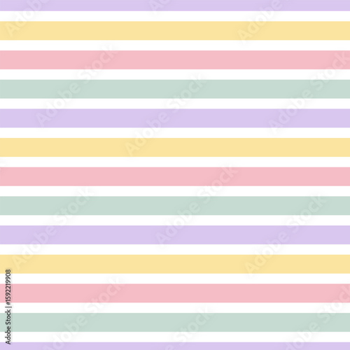 Multicoloured horizontal stripes vector seamless pattern in retro pastel colours. Geometric abstract stripped background. Perfect for stationery, scrapbooking, fabric, wallpaper, and retro inspired