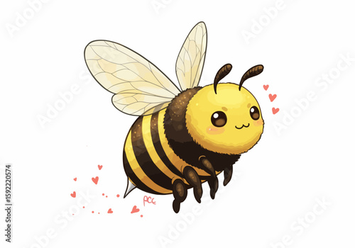 An Adorable Little Bee with Big Eyes and Cute Hearts Floating Around its Head Spreading Sweetness and Joy