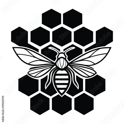 Nature-Inspired Bee and Honeycomb Symbol, Clean Vector for Organic Branding On White Background

