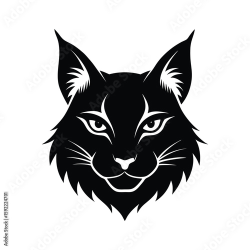 Silhouette vector of a bobcat head with alert eyes and sharp ears for wild feline theme Vector illustration