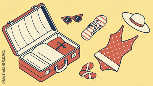 Packing for vacation suitcase with summer clothes and accessories travel essentials for holiday trip planning