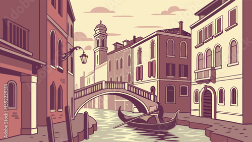 Venice italy canal gondola ride travel destination tourism architecture cityscape vector illustration design