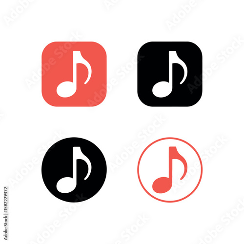 Collection of Five Simple Music Note Icons for Musical Themes and Designs