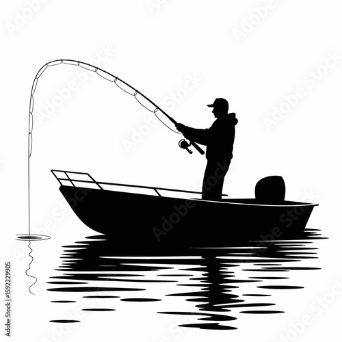 Silhouette of a Fisherman Casting a Rod Vector Illustration for Fishing Designs