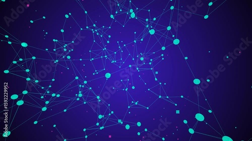 Abstract digital connection moving dots and lines. Technology background. Network connection structure. 3d. Seamless loop. 4K