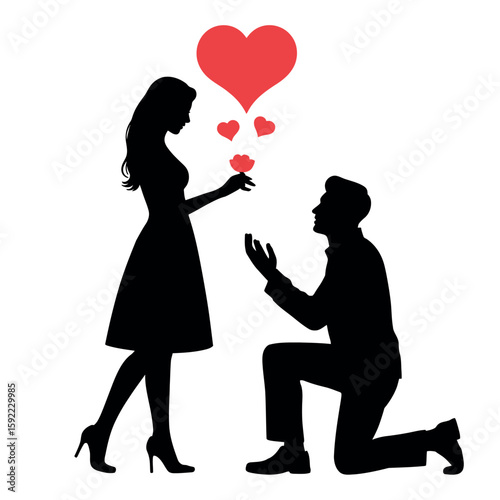 Silhouette of a Man Proposing to a Woman Love Romance and Commitment