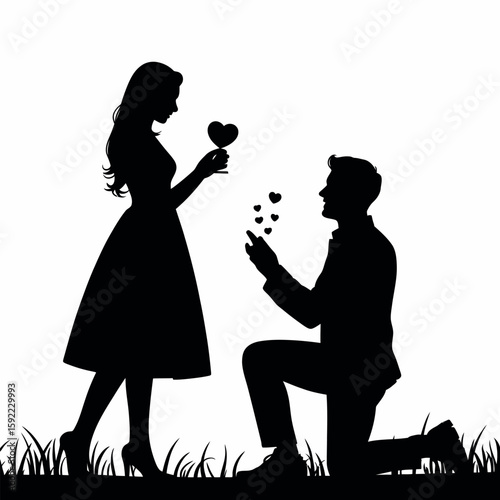Silhouette of a Man Proposing to a Woman Love Romance and Commitment