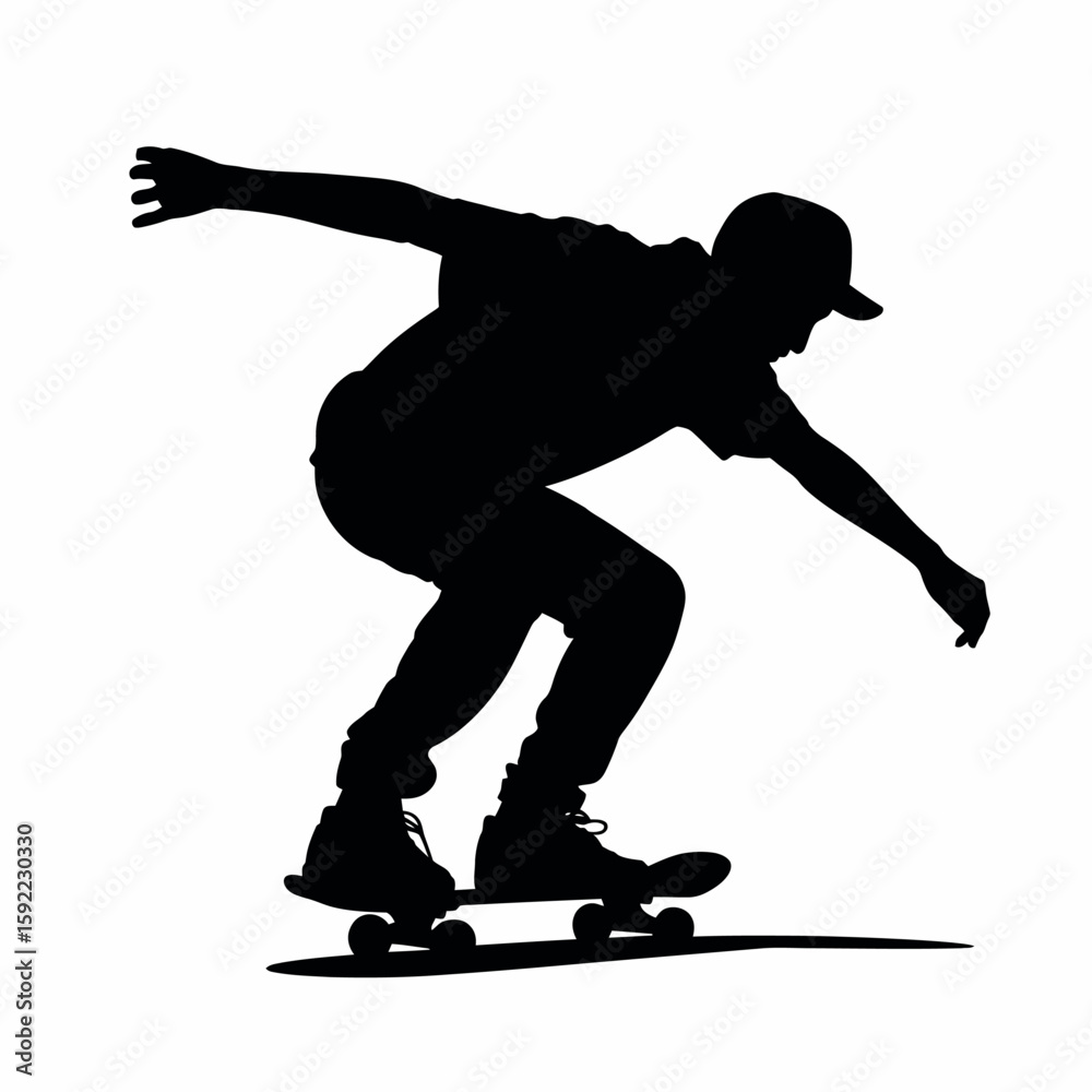Fototapeta premium Silhouette of a Person Skateboarding Design with a Simple Background Illustration