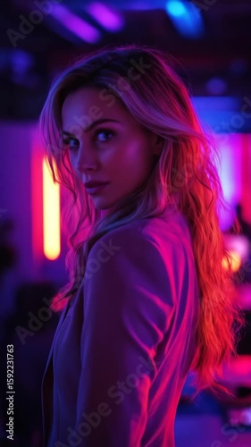 Woman in Neon Lights Turning