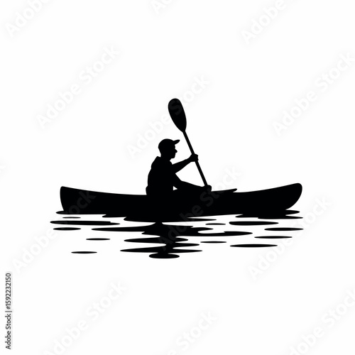 Silhouette of a Person Kayaking Vector Illustration for Outdoor Adventure and Recreation