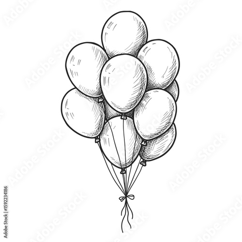 vintage ink sketch Bunch of balloons – hand-drawn black and white vector illustration svg
