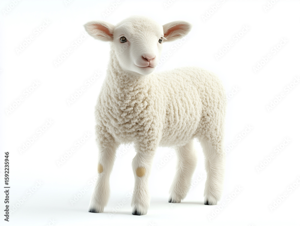 Fototapeta premium Curious lamb standing isolated on white background